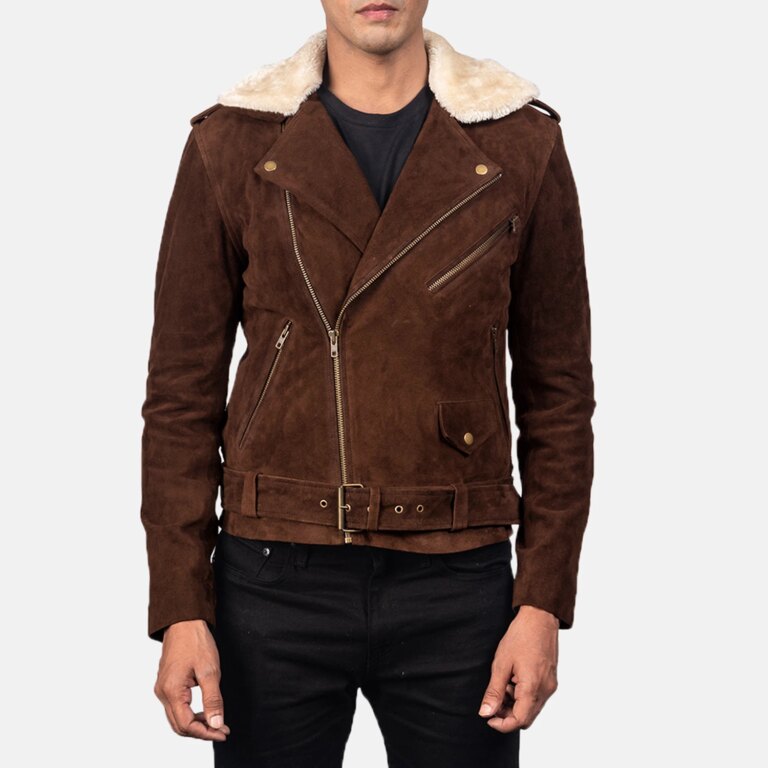 Mens Furton Mocha Suede Biker Jacket Close Front-5-1720536344103